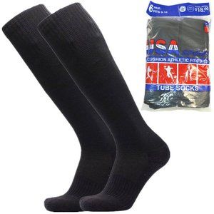 Mens Black Athletic Tube Socks 6 Pairs